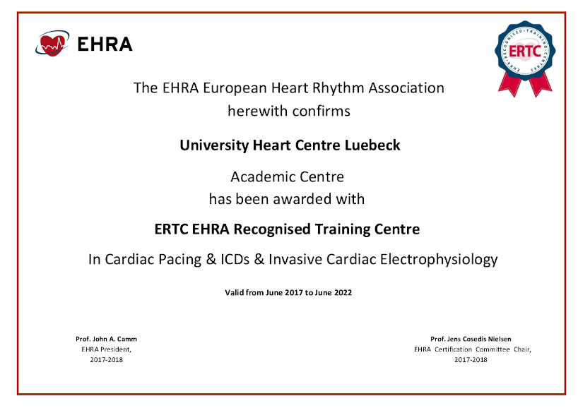 ERTC EHRA Признанный учебный центр - Награда